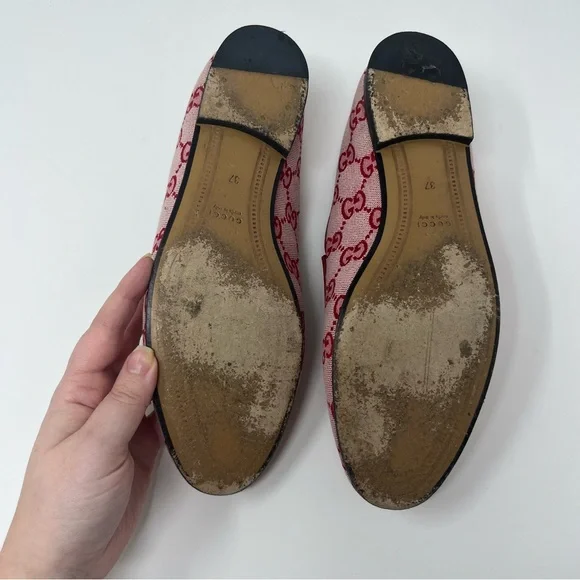 GUCCI JORDAAN CANVAS GG MONOGRAM HORSEBIT LOAFERS IN RED SIZE 37 - Picture 13 of 15